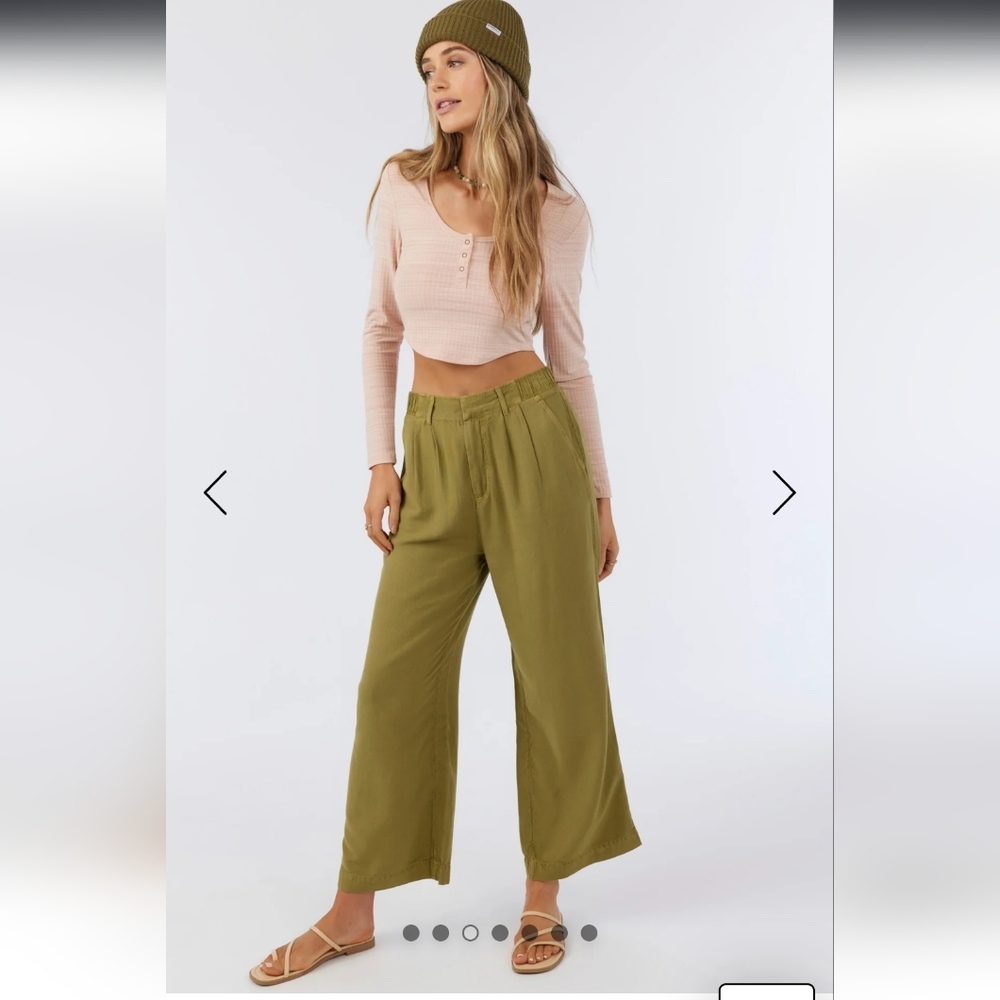 Oniell Womens Rowen Linen Blend Olive Pants